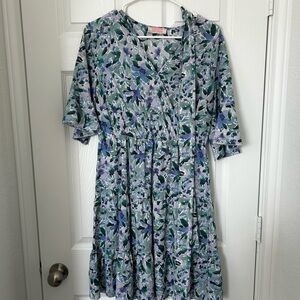 Boutique Floral Print Dress with Flutter Sleeves
